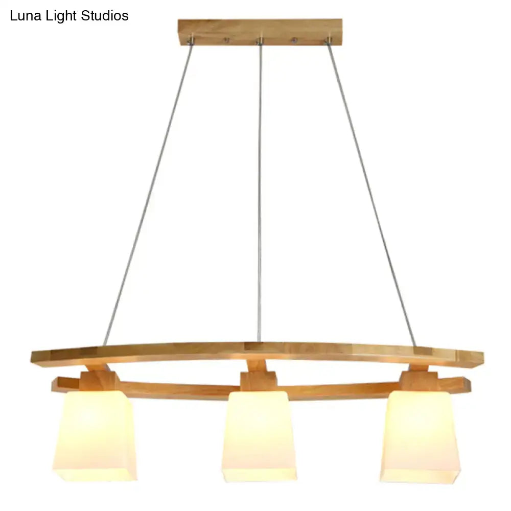 DecorBites nordic wood pendant light with three warm glass lampshade shades suspended for dining table, suitable for led incandescent fluorescent 220v-240v 110v-120v