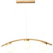 Modern wooden arc ceiling light with three white glass shades for dining room by decorbites nordic pendant lamp