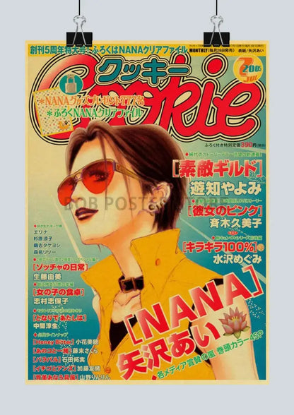 DecorBites™ nostalgic japan anime poster set featuring anime nana character wearing vibrant red sunglasses and yellow jacket