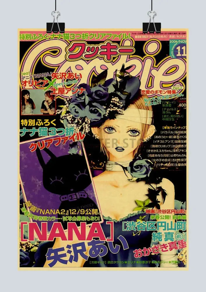 Decorbites™ nostalgic japan anime nana poster featuring anime nana with blonde hair and black rose headdress on purple background
