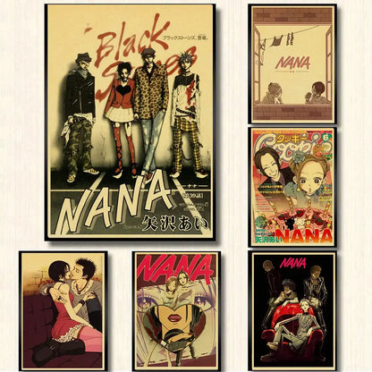 Vintage-style japan anime nana poster set featuring sepia-toned retro illustrations in the decorbites™ collection