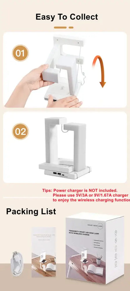 White wireless desk lamp with sleek modern design and detachable wireless charger for bedroom and office use