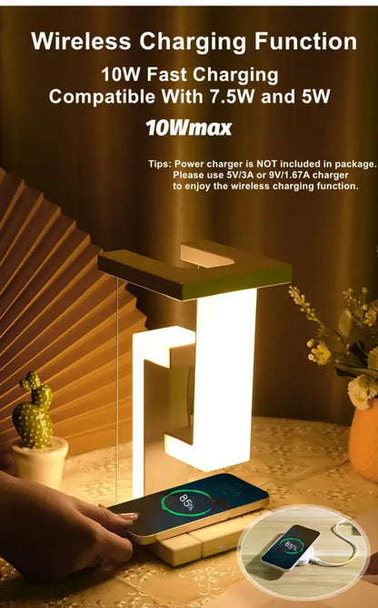 DecorBites™ novelty floating lamp with modern white led design and detachable wireless charger for bedroom and office use