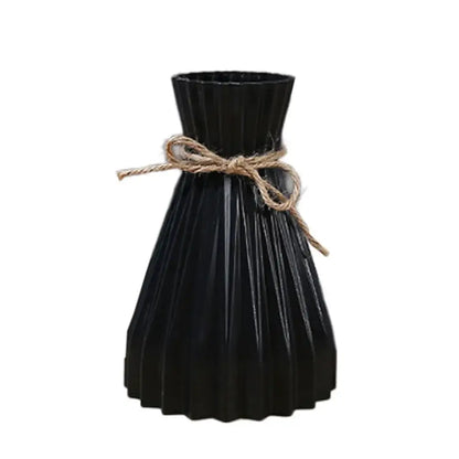 Black pleated origami style plastic flower vase with rustic twine bow by DecorBites™ for elegant home decor