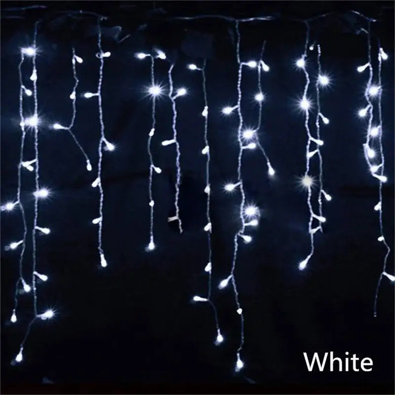 DecorBites™ outdoor white led icicle curtain string lights with cascading design for christmas waterfall lighting