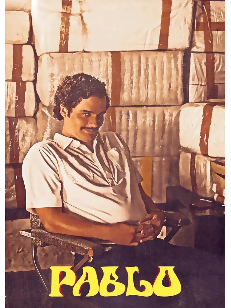 Decorbites™ pablo escobar drug lord canvas wall art featuring a man with dark curly hair and mustache in light shirt