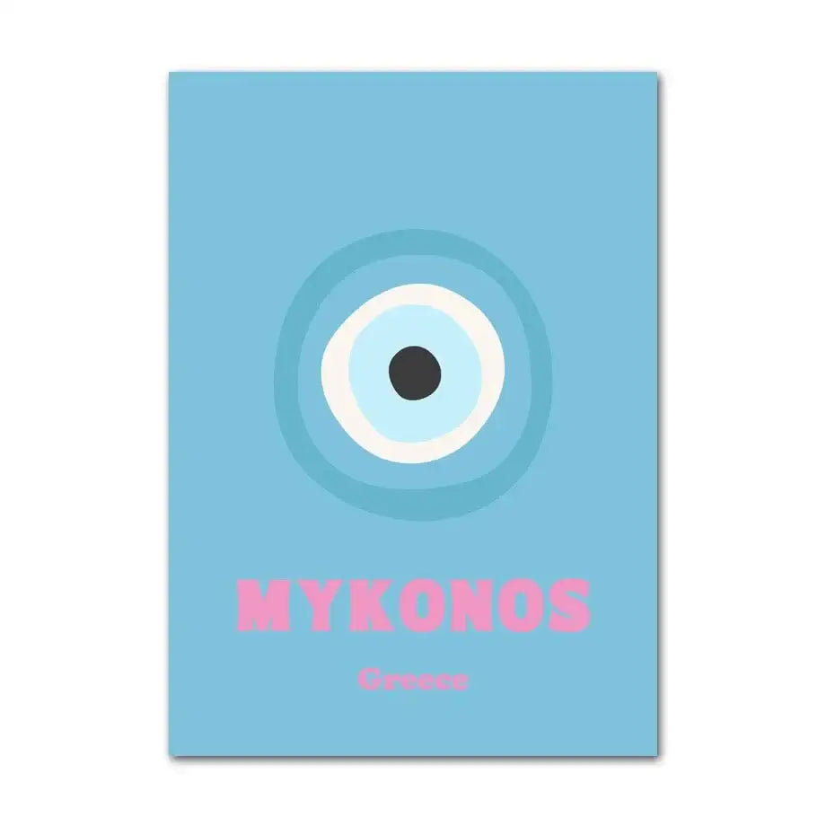 Decorbites™ pastel danish flower wall art print with light blue abstract danish pastel eye design and pink mykonos lettering