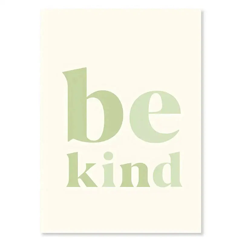 Decorbites™ pastel danish flower wall art print featuring minimalist cream-colored design with be kind in sage green font