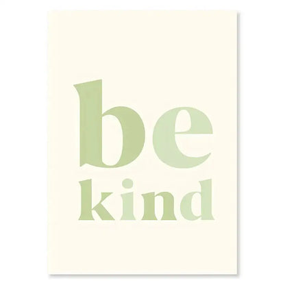 Decorbites™ pastel danish flower wall art print featuring minimalist cream background with be kind in sage green font