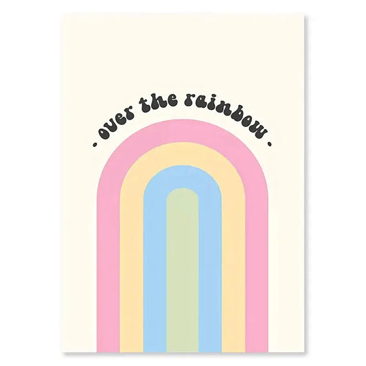 Decorbites pastel danish flower wall art print featuring abstract danish pastel rainbow with over the rainbow script