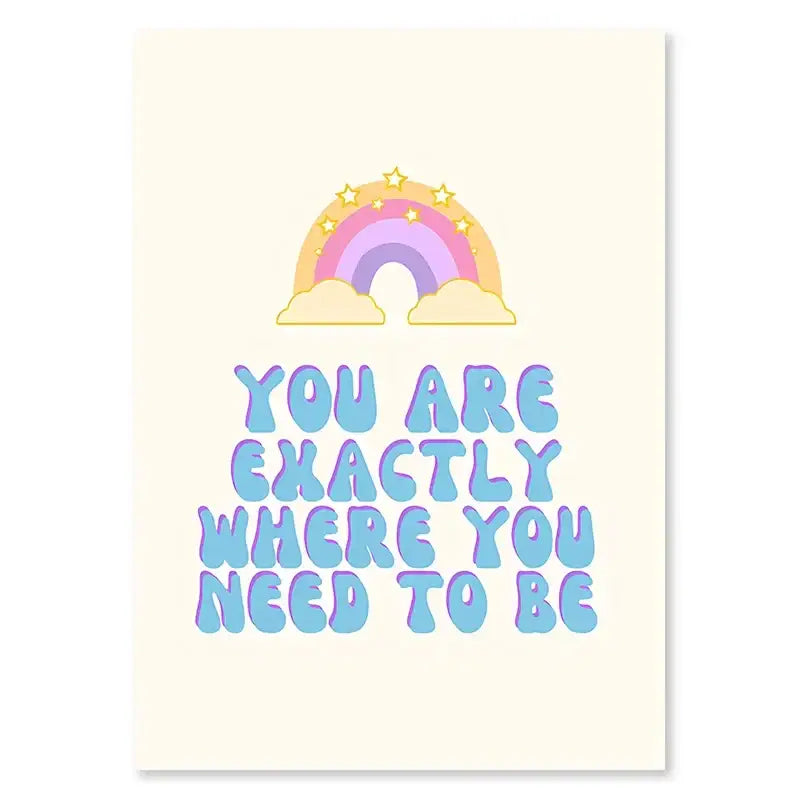 Decorbites pastel danish flower wall art print featuring a pastel rainbow with yellow stars on cream cardstock