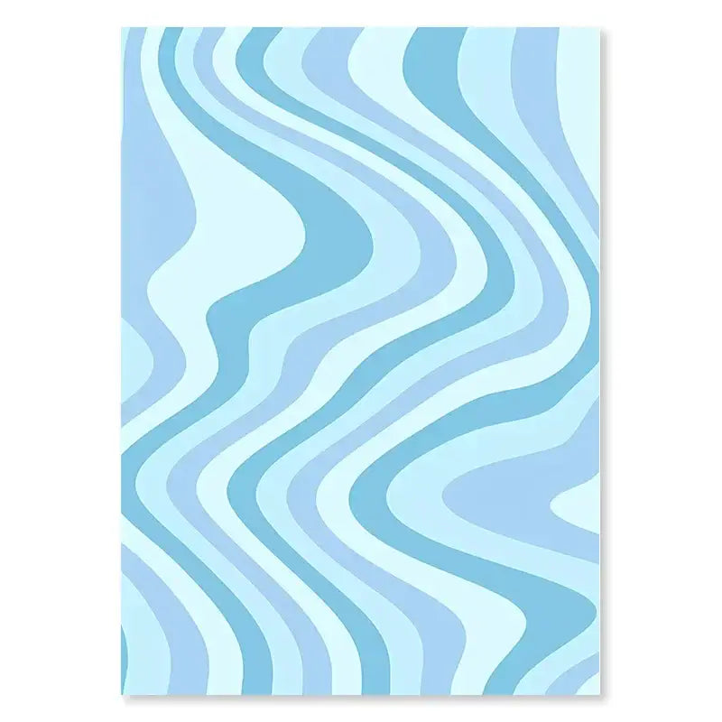 Rectangular wall art featuring smooth wavy lines in light and pale blue by DecorBites™ abstract Danish pastel