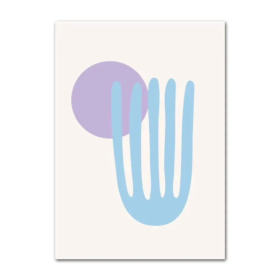 Pastel danish wall art decorbites featuring minimalist light blue hand and soft purple smiley flower on off-white background