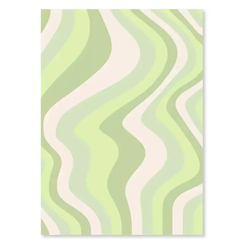 A rectangular decorbites™ pastel danish wall art featuring a modern smiley flower design with mint green and cream stripes