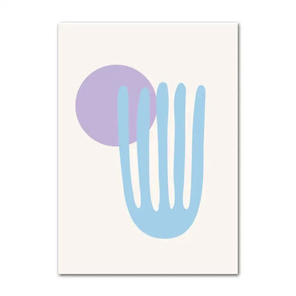 DecorBites pastel smiley flower wall art featuring light blue hand and soft purple circle on off-white canvas