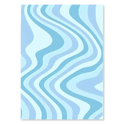 DecorBites pastel smiley flower canvas wall art with smooth flowing wavy lines in varying light blue shades