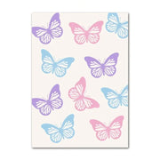 DecorBites™ pastel smiley flower wall art poster features butterfly-patterned wall decal in soft pink lavender and blue hues