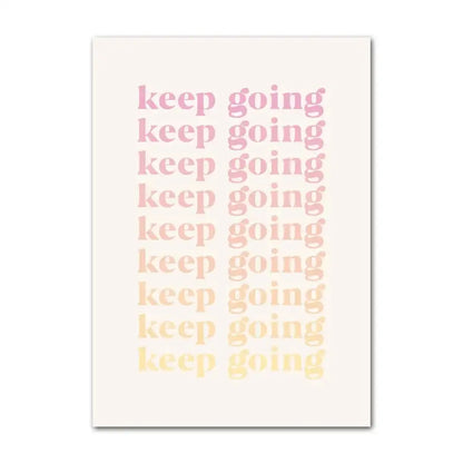 Decorbites™ pastel wall art poster print featuring abstract danish style with keep going text in pink to pale yellow gradient