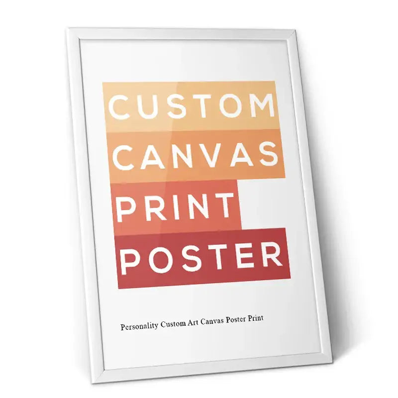 A framed DecorBites™ personalized custom canvas wall art print with white bold text on gradient orange and red blocks