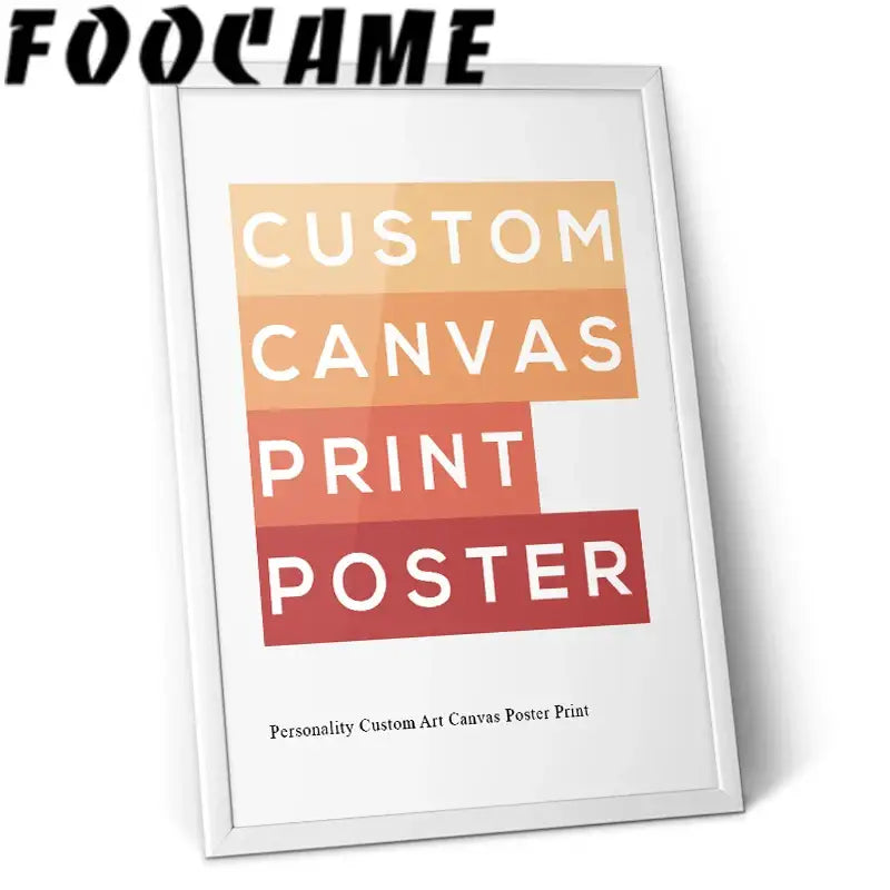 DecorBites™ personalized custom canvas wall art print with white frame and bold orange and red rectangular blocks