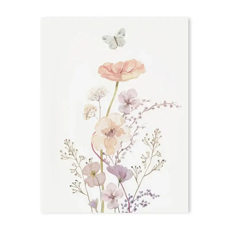 Decorbites™ personalized pink floral wall art featuring delicate pink floral canvas with lavender flowers and white butterfly