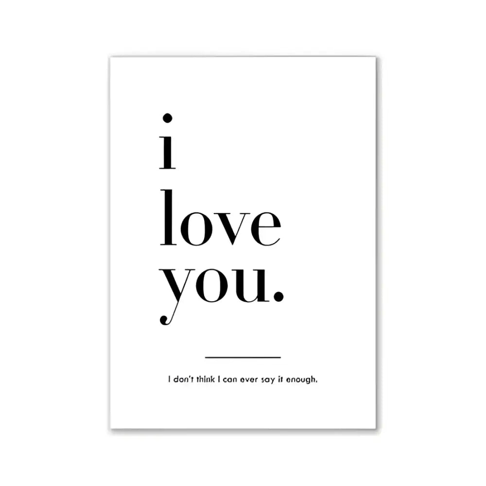 DecorBites™ pink aesthetic modern wall art print featuring black minimalist typography on white paper with i love you phrase