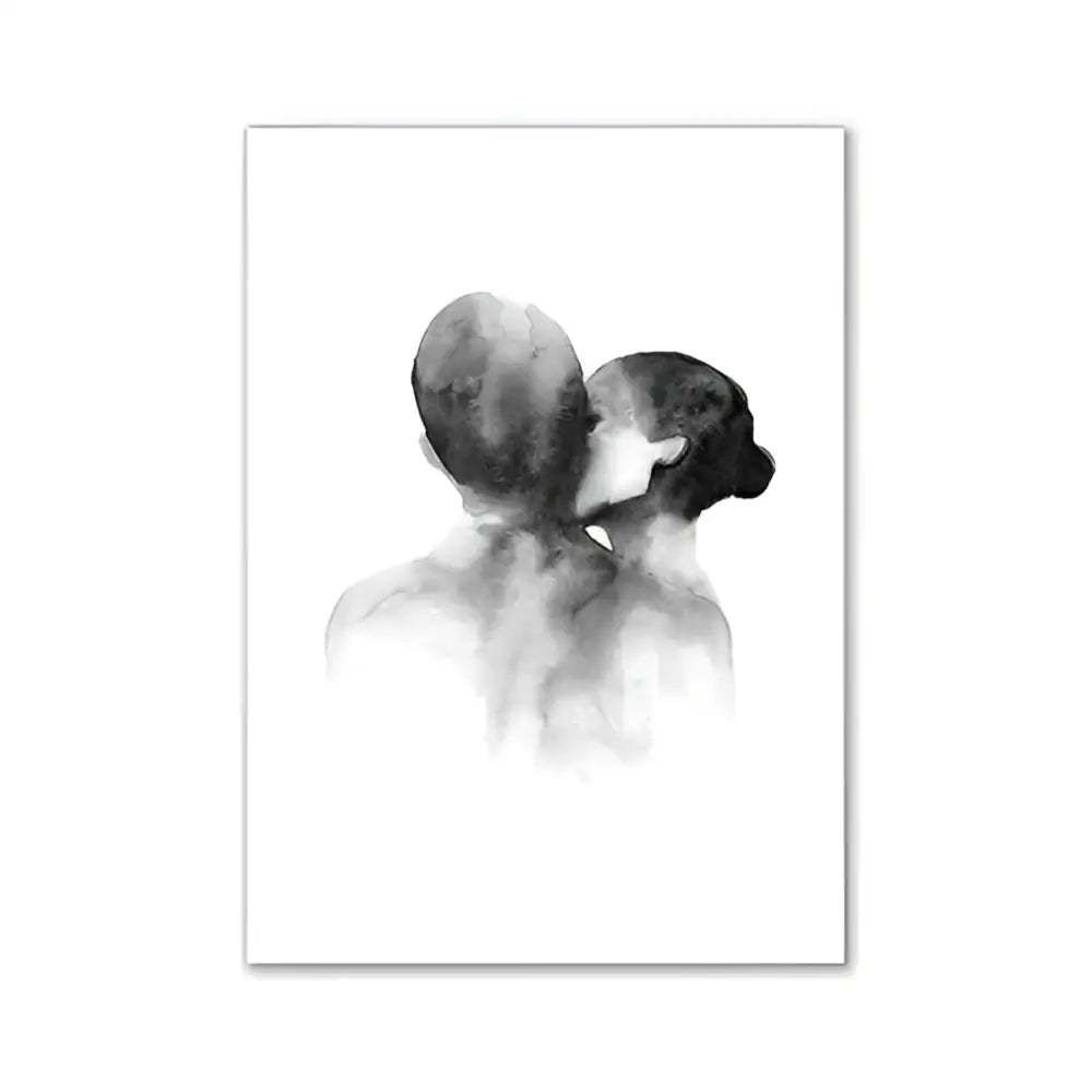 Decorbites™ pink aesthetic modern wall art print featuring black and white watercolor of two figures in embrace