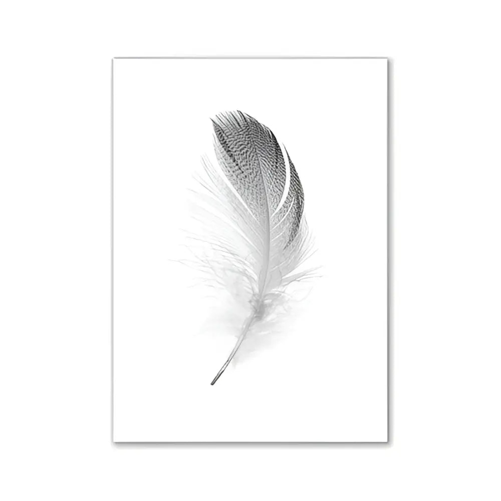 Decorbites™ pink aesthetic modern wall art featuring a delicate monochrome feather print on white canvas