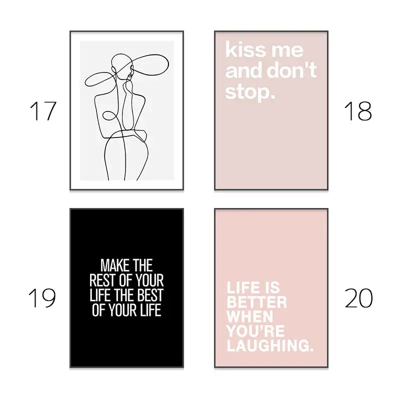 Minimalist pink aesthetic modern wall art poster with stylized black ink figure on off-white paper by decorbites
