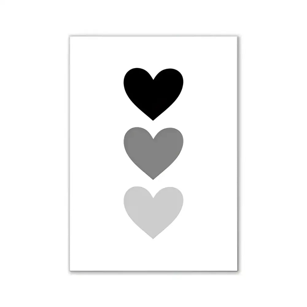DecorBites™ pink aesthetic modern wall art print with minimalist black and gray hearts on white background