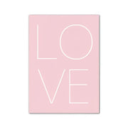 A minimalist pink DecorBites™ modern wall art poster with white love outline lettering for stylish room decor