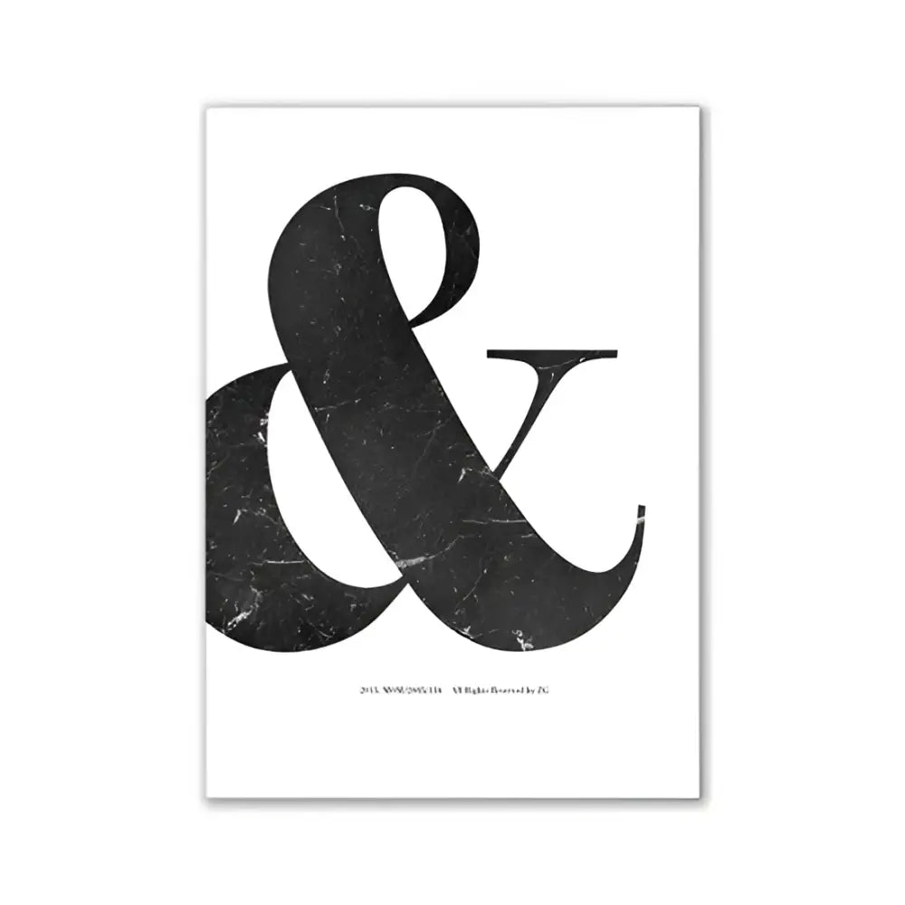 Decorbites™ pink aesthetic room wall art featuring a black marble-textured ampersand print on white paper for room decor