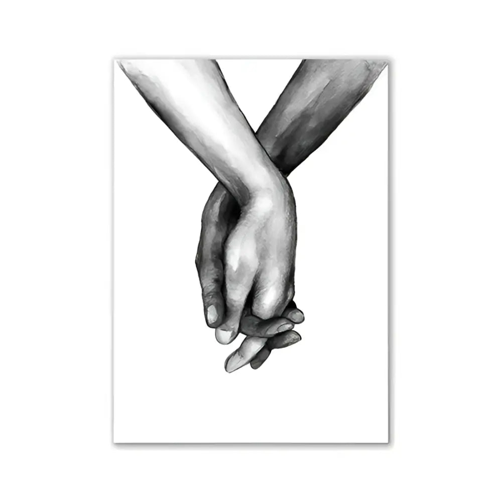A detailed black and white pencil sketch of two hands clasped in decorbites™ pink aesthetic room wall art for room decor