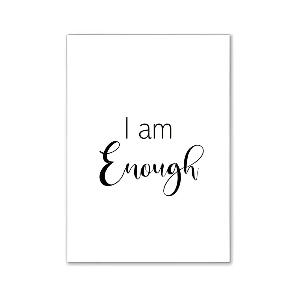 White rectangular wall art print with i am enough in black cursive script for pink aesthetic room decor by DecorBites