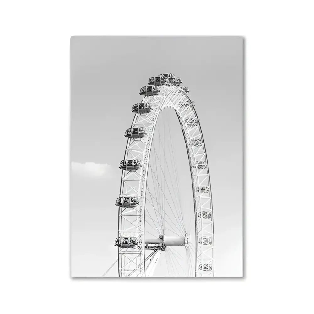 Black-and-white photograph of the london eye as wall art for bedroom with pink aesthetic in decorbites™ collection