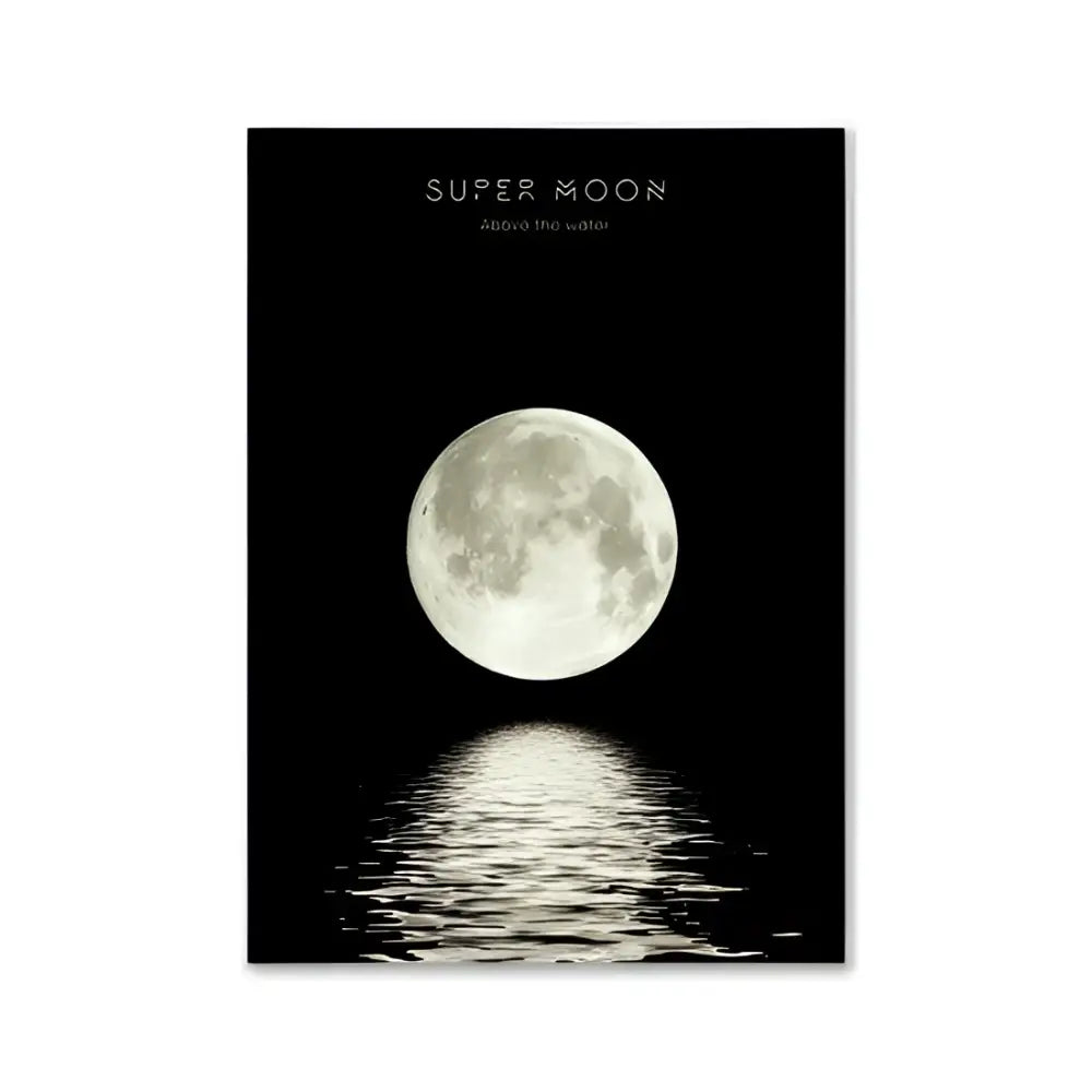 Decorbites™ pink aesthetic wall art featuring a black-framed super moon above rippling water for bedroom decor