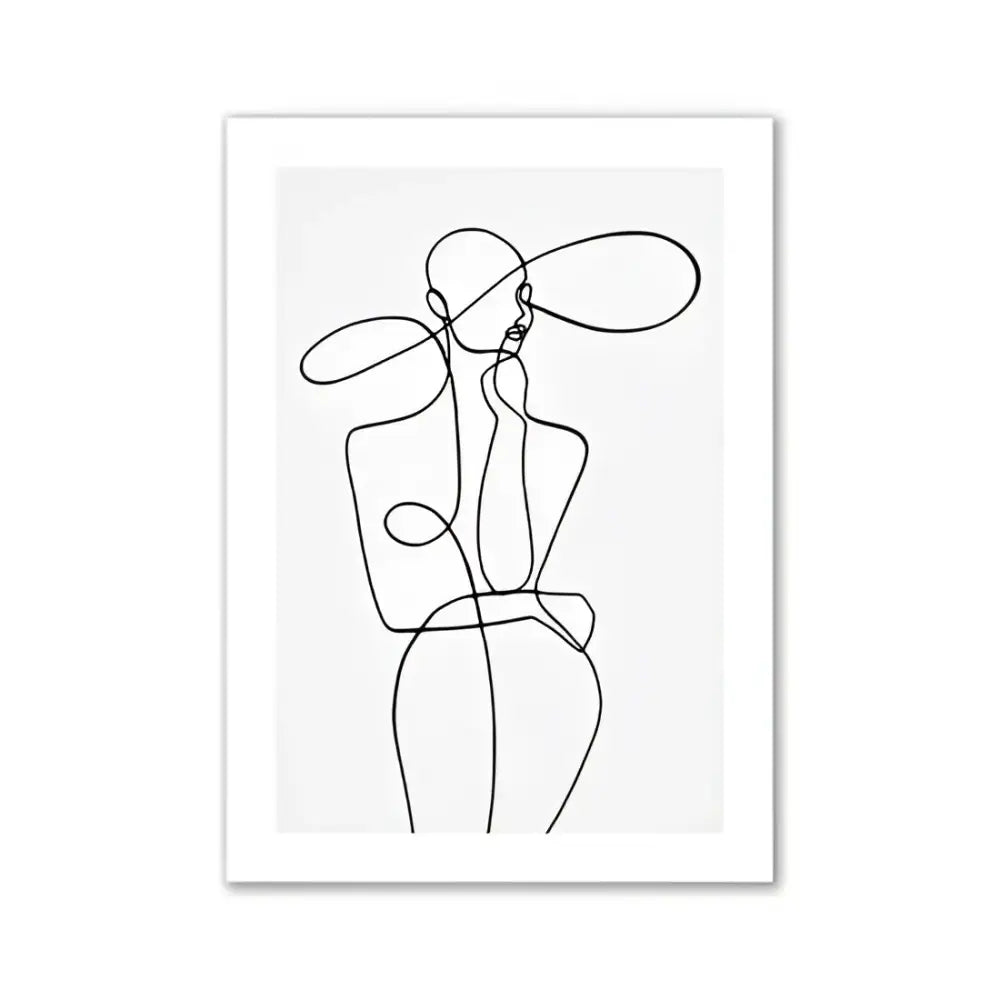 Decorbites™ pink aesthetic wall art featuring black line art of a stylized figure with an oversized hat framed in white