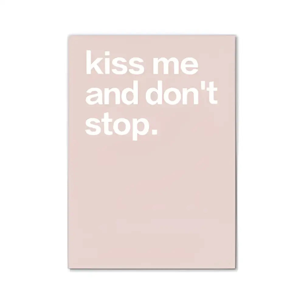 Minimalist rectangular wall art by decorbites with kiss me and don’t stop text on soft blush pink aesthetic wall background