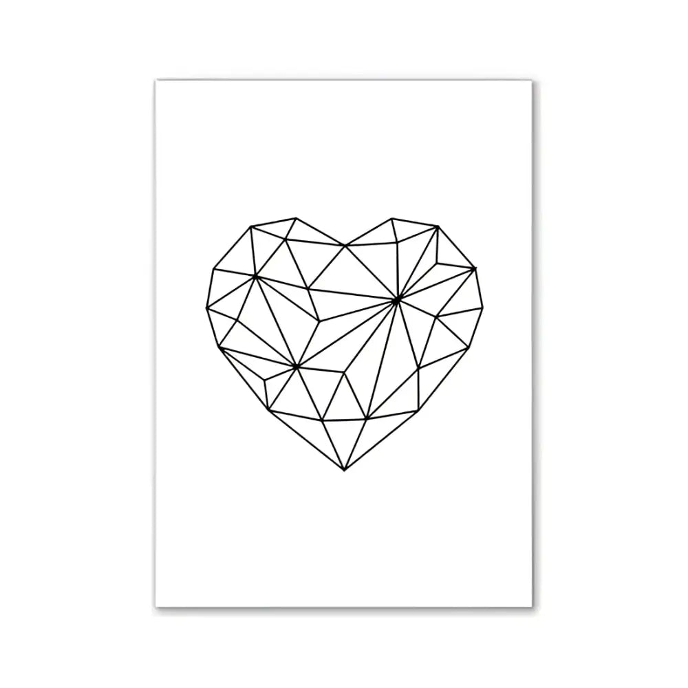 Decorbites™ minimalist black geometric heart wall art on white canvas perfect for pink aesthetic bedroom decor