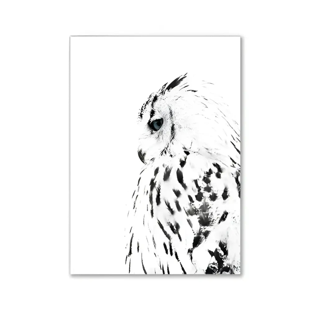 A monochrome snowy owl illustration in fine black ink on white paper wall art for pink aesthetic bedroom decorbites wall art