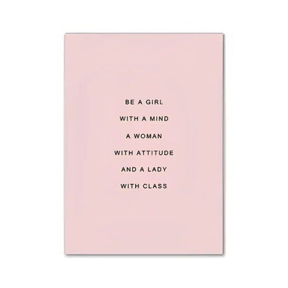 Pink rectangular wall art print with black centered text featuring an empowering quote for pink aesthetic wall decor