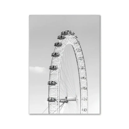 Black-and-white photograph of the london eye on a decorbites™ pink aesthetic wall art poster for modern room decor