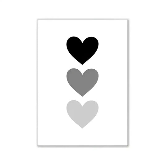 Minimalist DecorBites™ wall art print with three stacked black and gray hearts for pink aesthetic girl’s bedroom decor