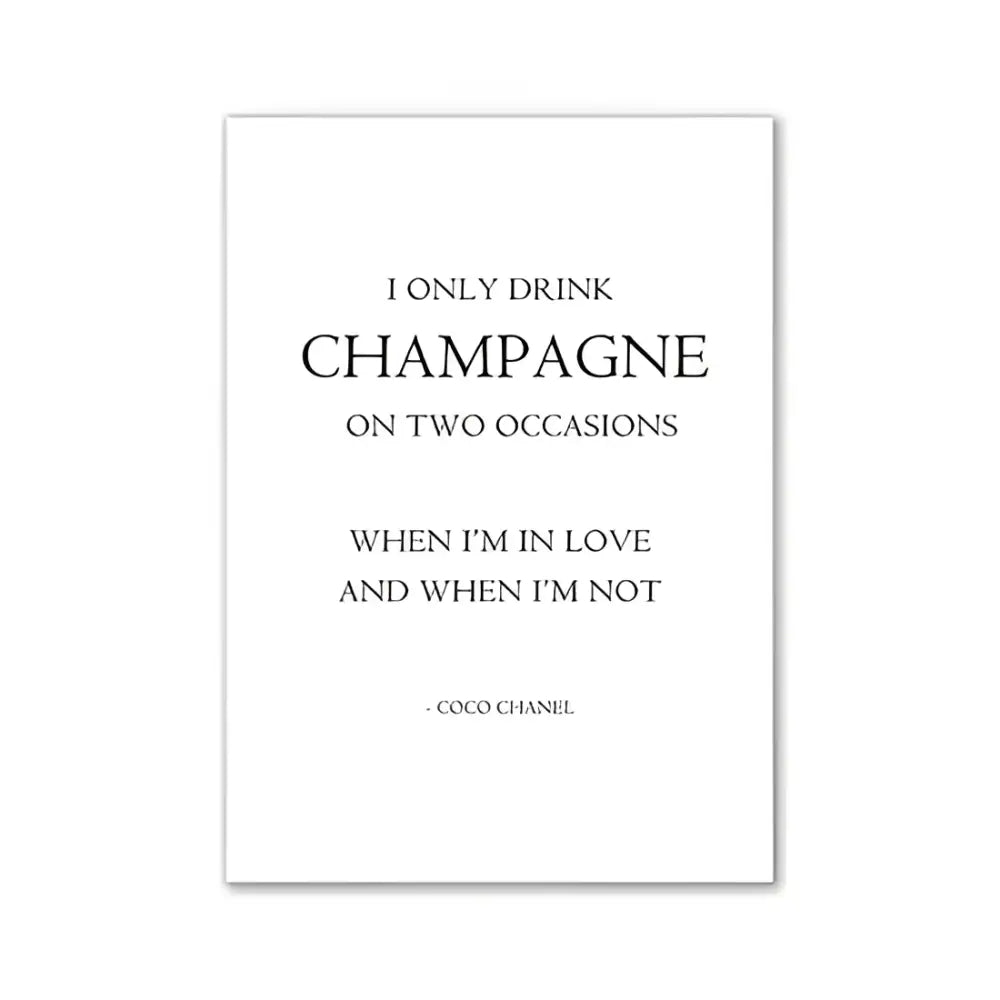 A minimalist white rectangular wall art print with a black serif coco chanel quote for pink aesthetic wall decor