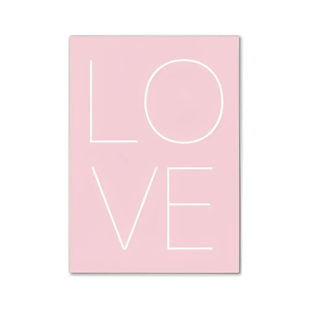 DecorBites™ pink aesthetic wall art print featuring minimalist white love outline for girl’s bedroom decor