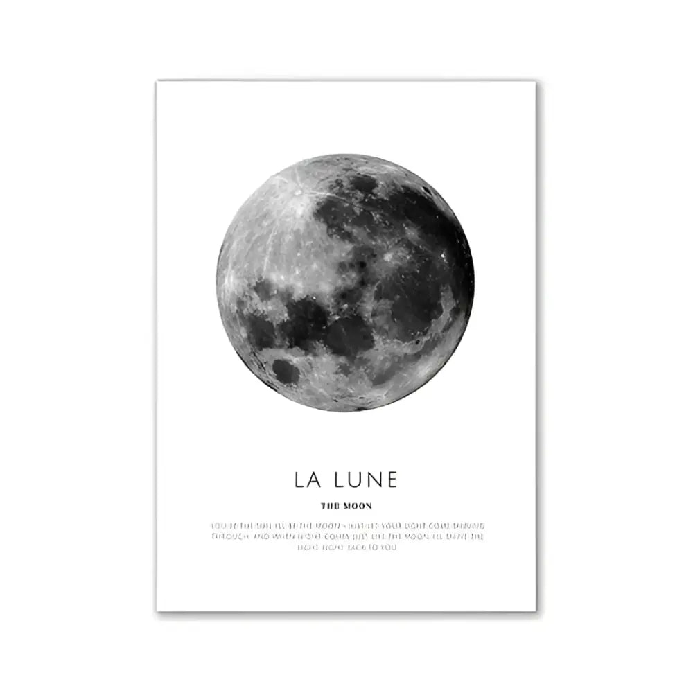 Decorbites™ pink aesthetic wall art print featuring black and white minimalist moon design with la lune text for girl’s bedroom wall art