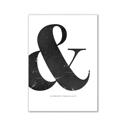 Black marble-textured ampersand wall art print on white paper for DecorBites™ pink aesthetic wall in modern bedroom