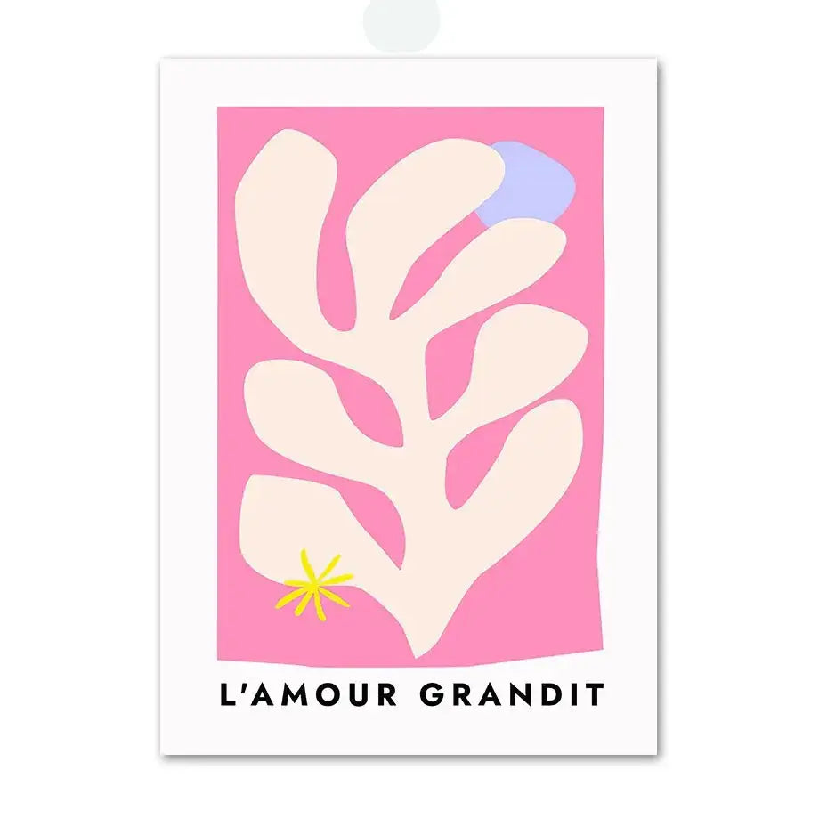 Decorbites™ pink angel number poster featuring minimalist cream coral art with blue and yellow accents on pink background