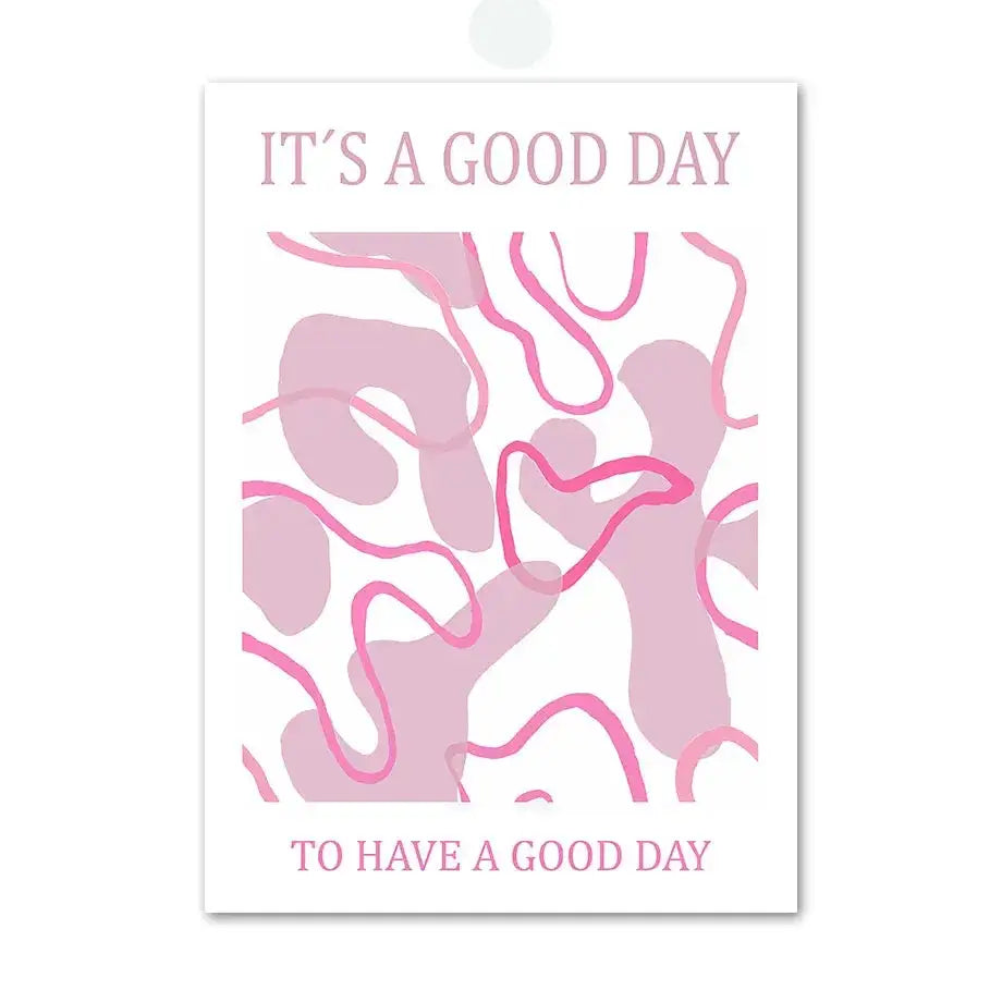 A rectangular white decorbites™ pink angel number poster with soft pink text and abstract wavy pink patterns