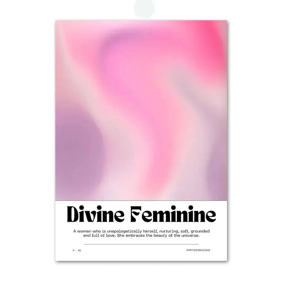 Decorbites™ pink angel number poster featuring a soft pink and lavender gradient with divine feminine text in bold black font
